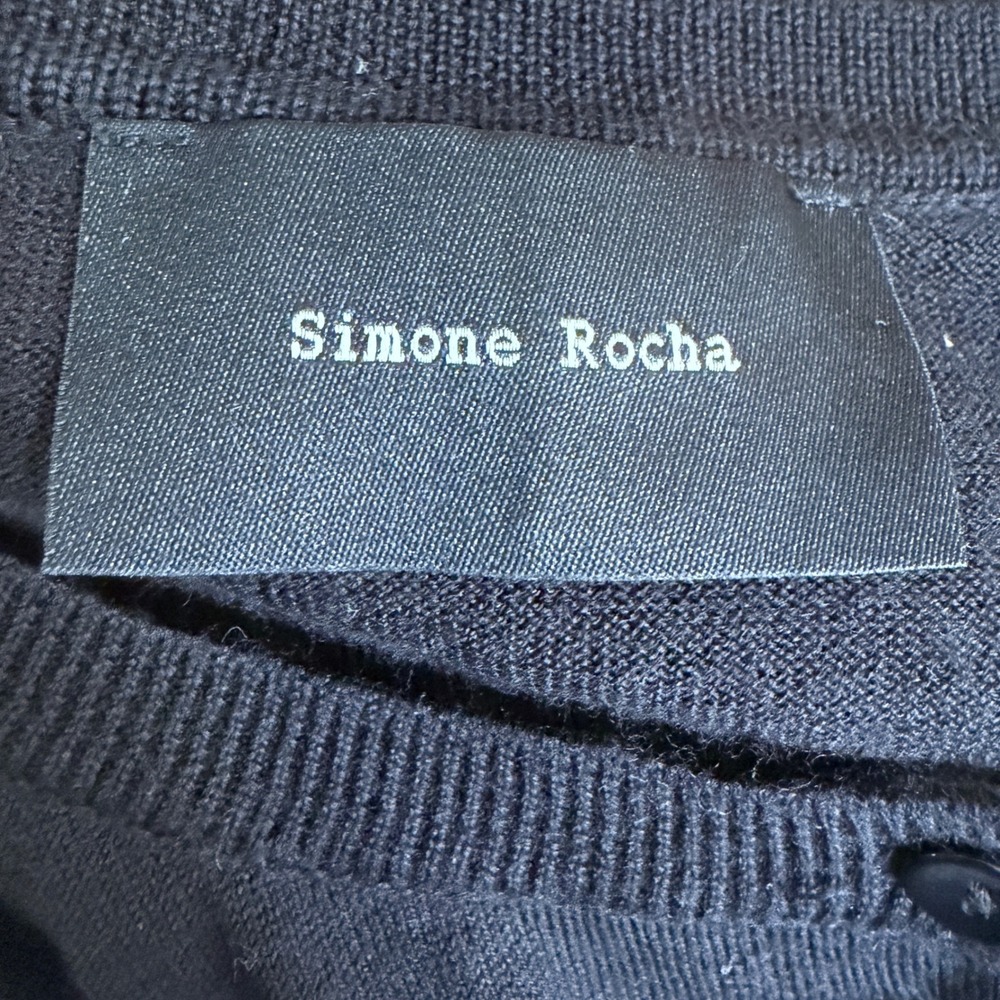 Simone Rocha Cardigan Black Wool Silk Ruffle Back Button Front‎ Size Large New - Picture 7 of 7